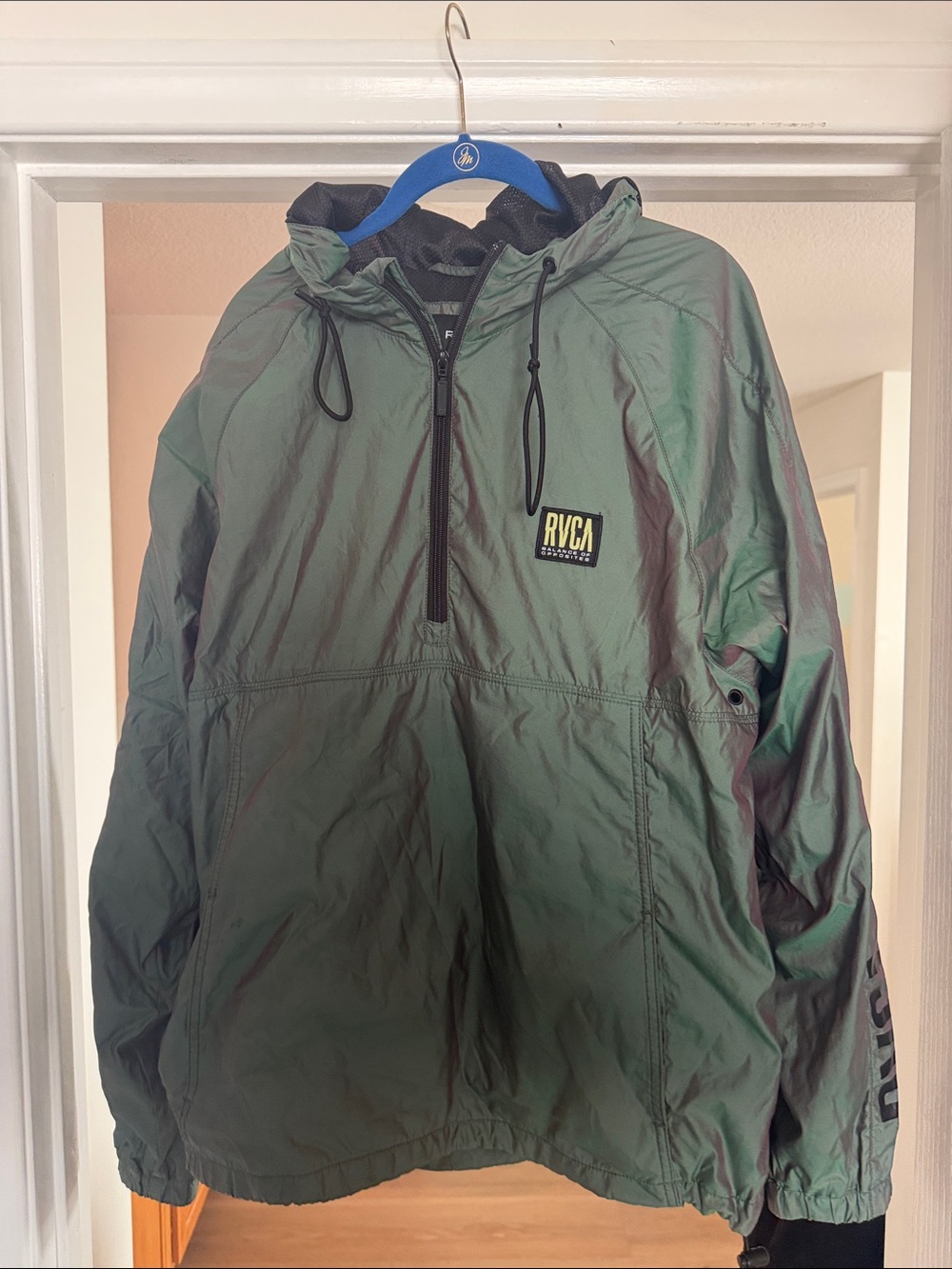 RVCA Green Hooded Pullover Windbreaker